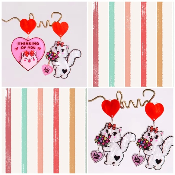 Girl Almighty Vintage Jewelry - BITE ME BABY 💘 Acrylic Sassy Kitty Cat Statement Earrings